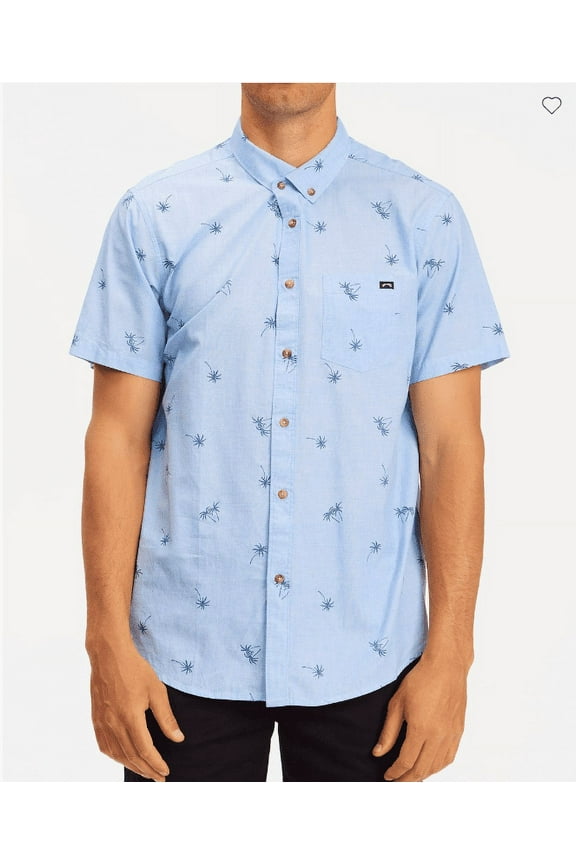 Men's Organic Cotton Sundays Mini Short Sleeve Shirt Mist Blue-Large
