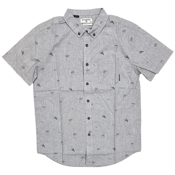 Billabong Men's Sunday Mini Palm Trees Stretch Woven Button Up Shirt (Small, Light Grey)