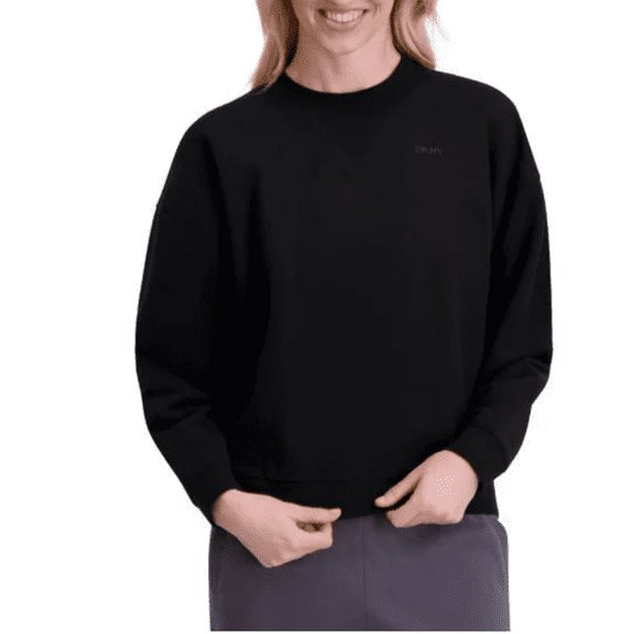 DKNY Sport Women's Logo Fleece Crewneck - Black - Large