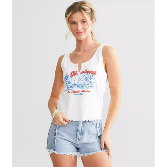 Billabong Women's Beach Club Distressed Print Cropped Tank Top Tee T-Shirt (Small, White)