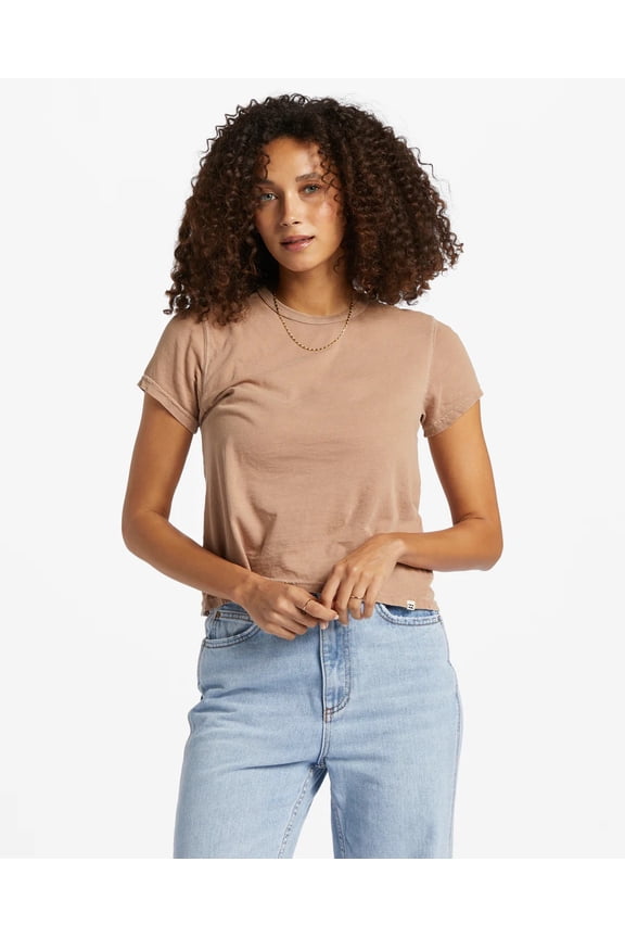 Women's Better Than Basic Solid Color Tee T-Shirt (Medium, Stone)