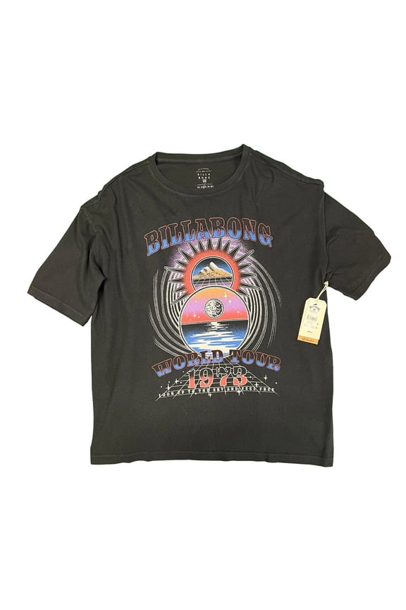 Women's Black T-Shirt World Tour 1973 Graphic Print Tee S/S (S01)