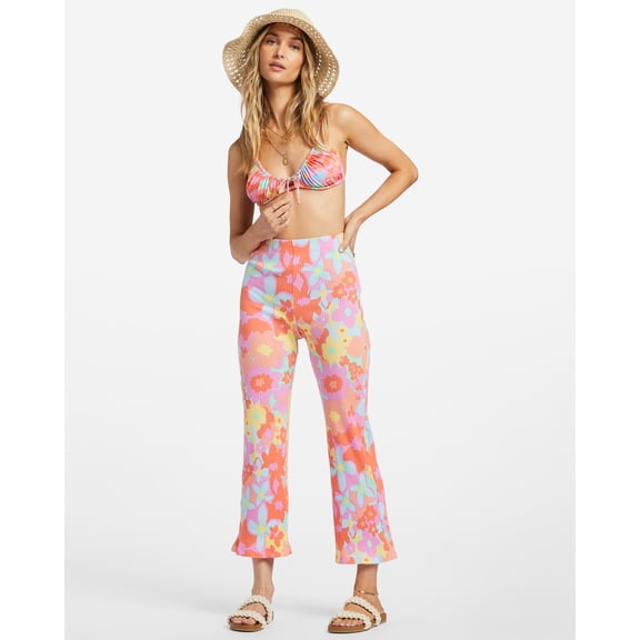 Billabong Women's Come Back High Waisted Cotton Stretch Rib Knit Pants (Small, Peach Pie)