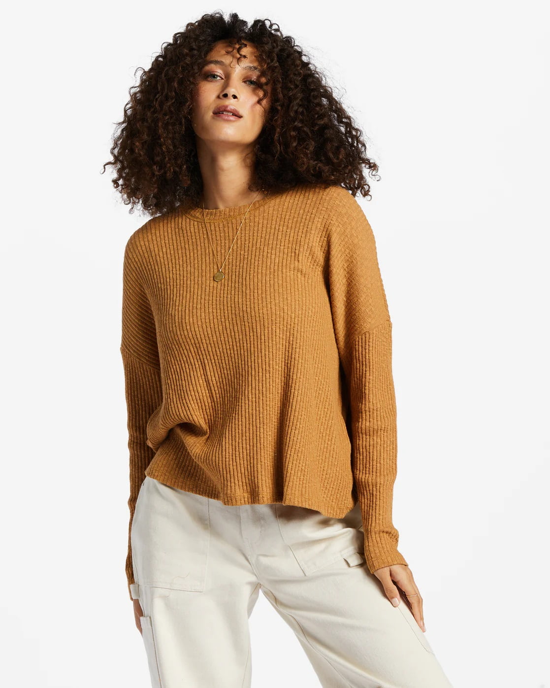 Billabong Women's Cozy Up Ribbed Slub Fabric Boxy Relaxed Fit Long ...