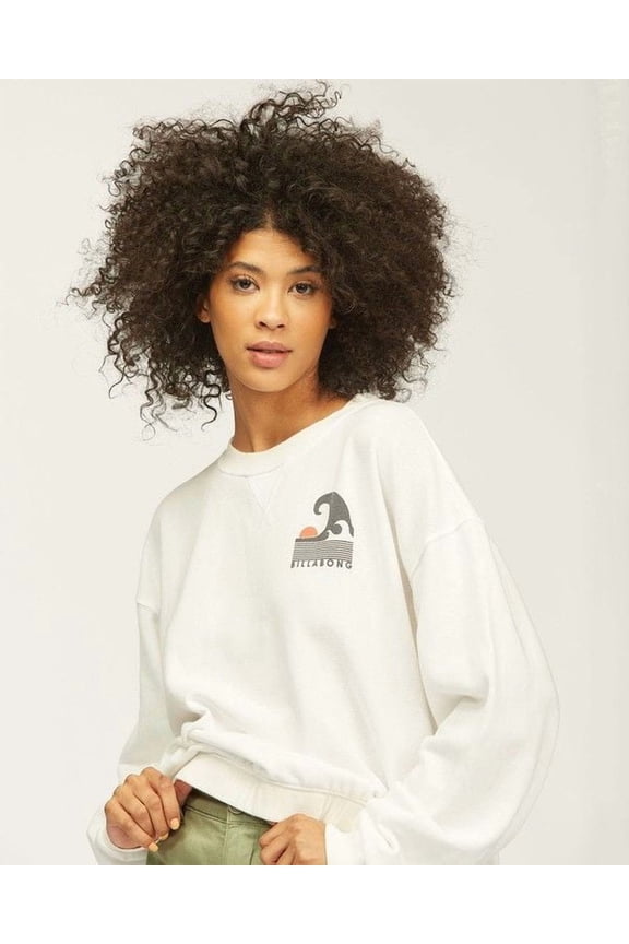 Women's Crewneck Sweatshirt Big Wave Relaxed Slouch Fit Pullover Top (Small, Salt Crystal (Off White))