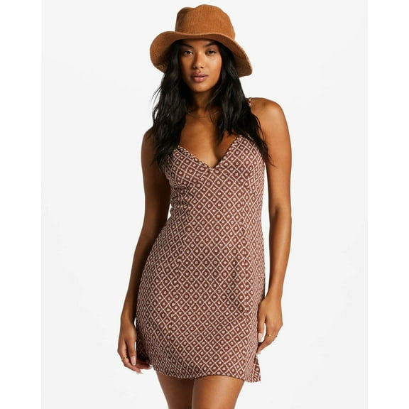 Billabong Women's Diamond Flowers V-Neck Mini Dress (Medium, Mocha)