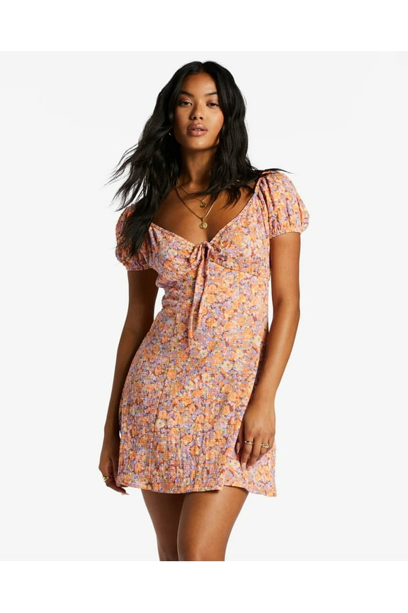 Women's Dream Floral Daisy Puff Sleeve Fit & Flare Mini Dress (X-Small, Multi)