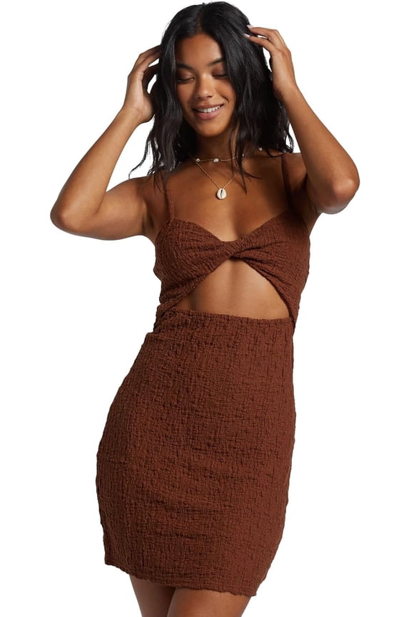 Women's Flower Hour Front-Twist Bodycon Mini Dress - Toasted Coconut - Medium