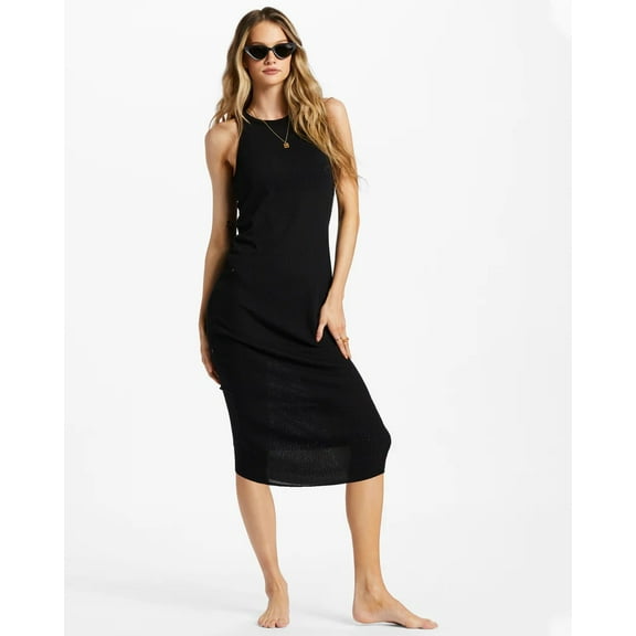 Billabong Women's In The Sun Dress Open Knit Stretch Bodycon Dress in Black (X-Small, Black)