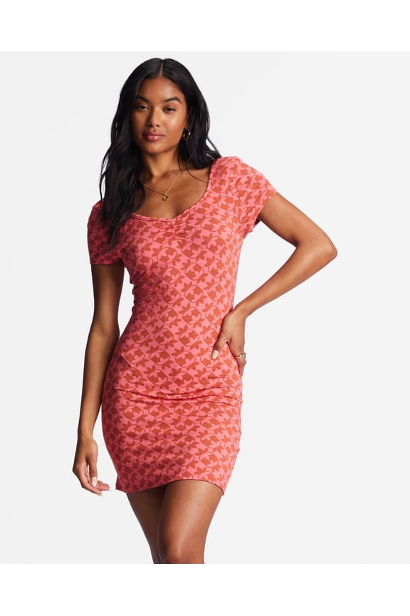 Women's In The Sun Stretchy Jersey Fabric Bodycon Mini Dress (Small, Coral Crush)