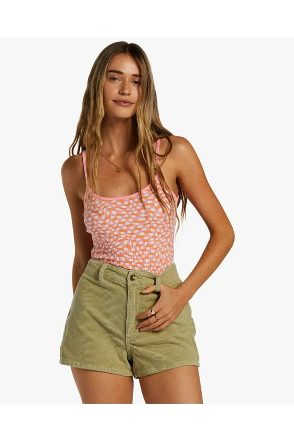 Women's Little Sister Ribbed Knit Slim Fit Cami Tank Top Shirt (Small, Flamingo)