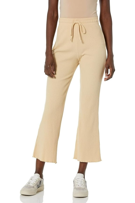 Women's Out And About Rib Knit High Waisted Flared Cropped Pants (X-Small, Desert Sand)