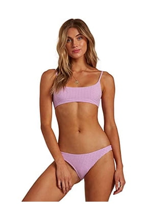Women's Standard Mini Crop Bikini Top, Lit Up Lilac Surf Check, L