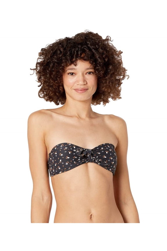 Women's Standard Tropic Moon Tie Front Bikini Top, Black Pebble, S