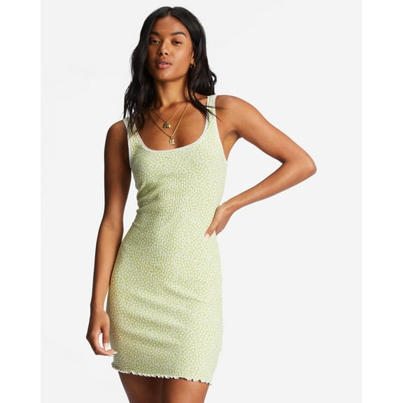 Billabong Women's Till Dawn Daisy Floral Ribbed Knit Bodycon Mini Dress (X-Small, Moss Meadow)