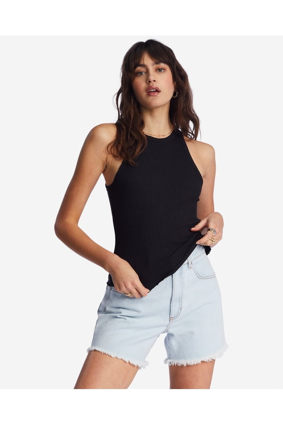 Women's Tomboy Stretch Ribbed Tank Top Tee T-Shirt (Small, Black)