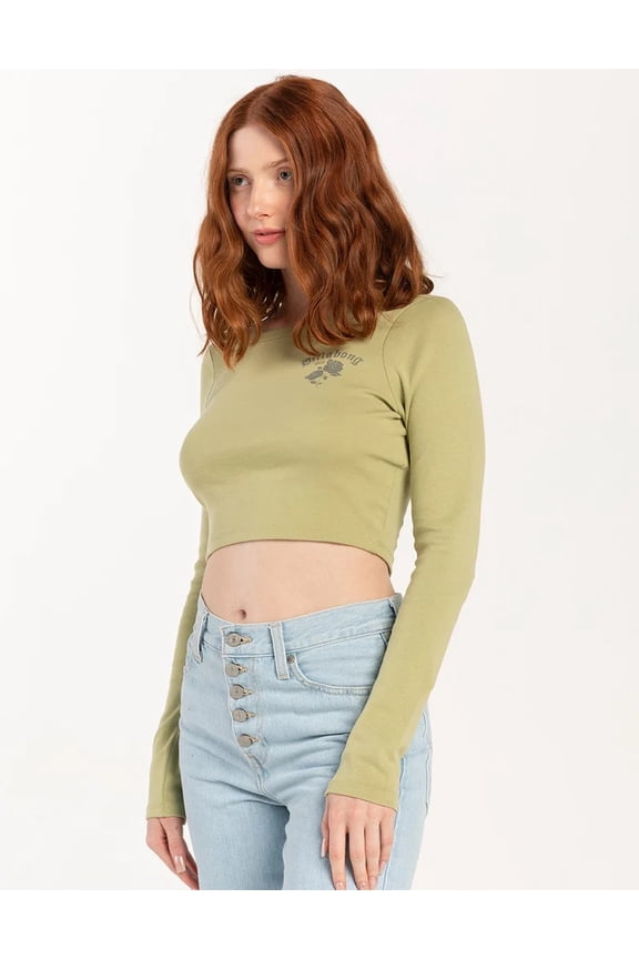 Women's Tropic Breeze Fitted Cropped Long Sleeve Top Tee T-Shirt (Medium, Avocado (Army Green))