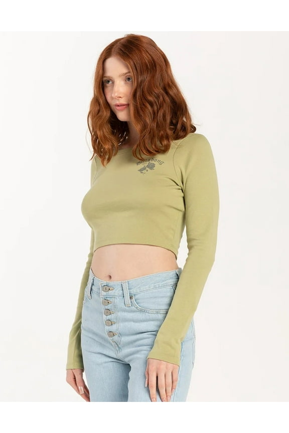 Women's Tropic Breeze Fitted Cropped Long Sleeve Top Tee T-Shirt (X-Small, Avocado (Army Green))