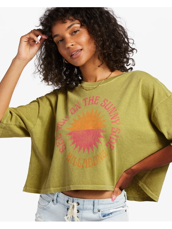 Women's True Cropped Oversized Boyfriend Relaxed Fit Tee T-Shirt (Medium, Seaweed (Green Vintage Wash))
