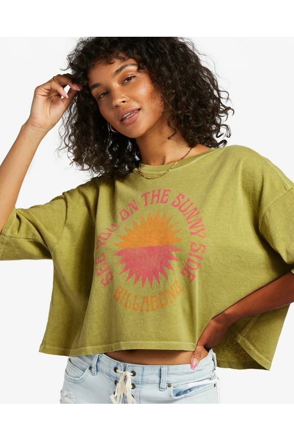 Women's True Cropped Oversized Boyfriend Relaxed Fit Tee T-Shirt (Medium, Seaweed (Green Vintage Wash))