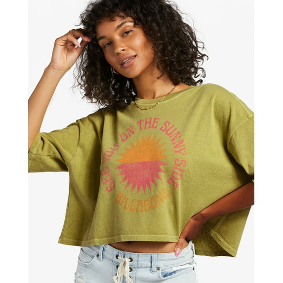 Billabong Women's True Cropped Oversized Boyfriend Relaxed Fit Tee T-Shirt (X-Small, Seaweed (Green Vintage Wash))