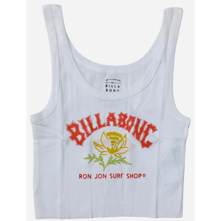 Billabong Women s X Ron Jon Surf Shop Know The Way Cropped Tank Top Tee T Shirt Medium White