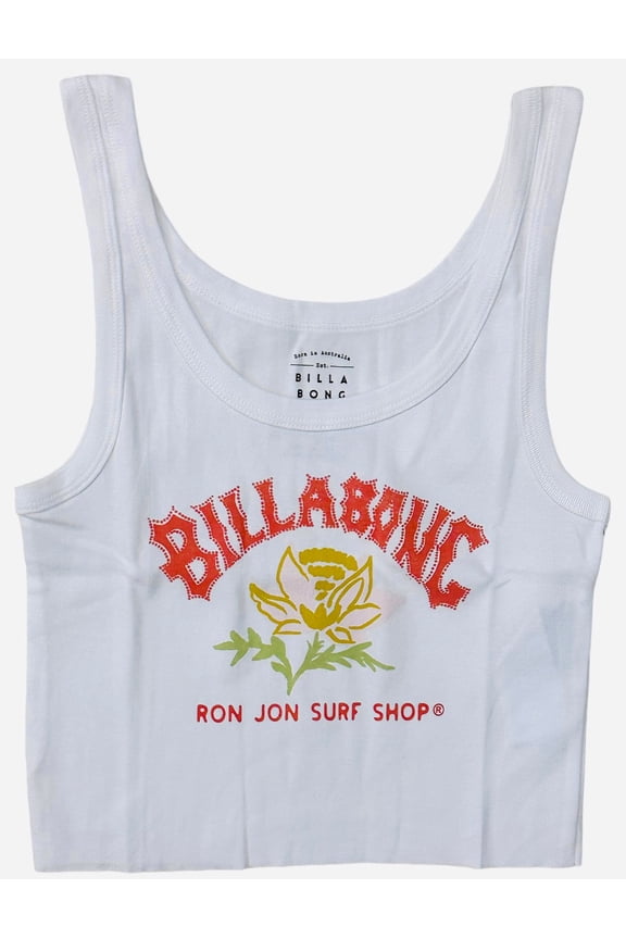 Women's X Ron Jon Surf Shop Know The Way Cropped Tank Top Tee T-Shirt (Small, White)