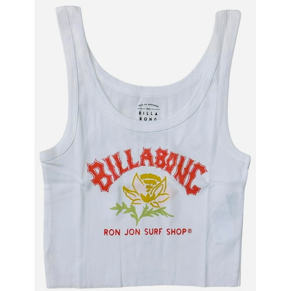 Billabong Women's X Ron Jon Surf Shop Know The Way Cropped Tank Top Tee T-Shirt (X-Small, White)