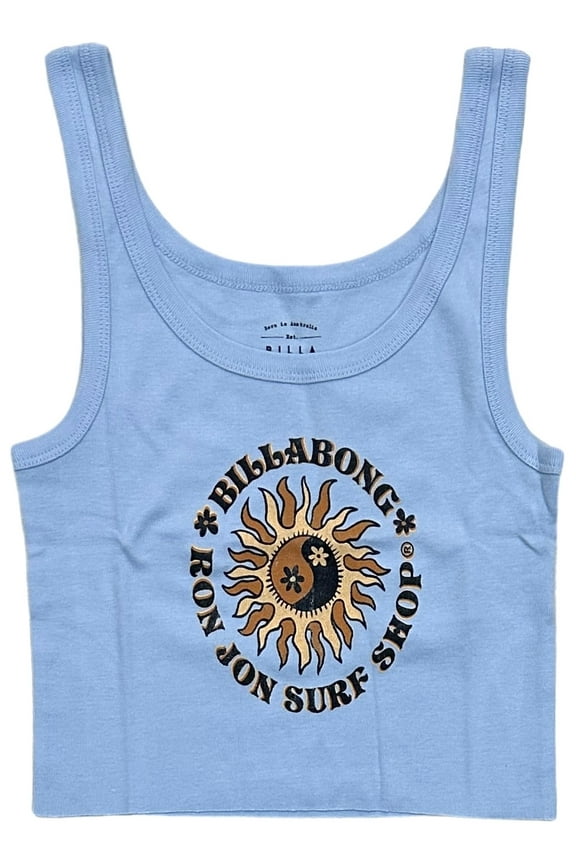 Women's X Ron Jon Surf Shop Opposite Suns Cropped Tank Top Tee T-Shirt (X-Small, Baby Blue)