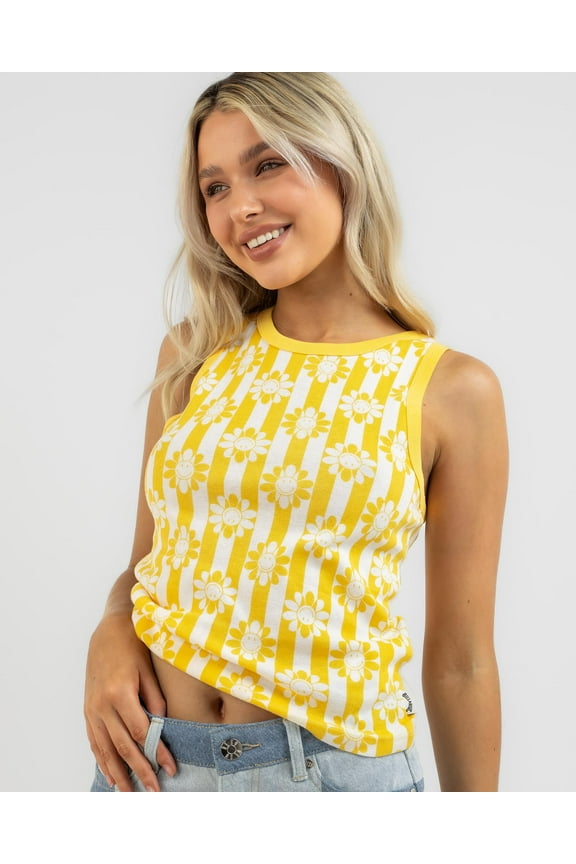 Women's X Smiley Little Smiles Tank Top Tee T-Shirt (X-Small, Brighter Days (Light Orange/White))