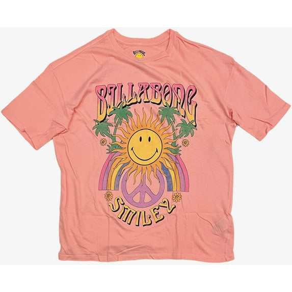 Billabong Women's X Smiley True Boy Oversized Boyfriend Relaxed Fit Tee T-Shirt (Medium, Peach Kiss)