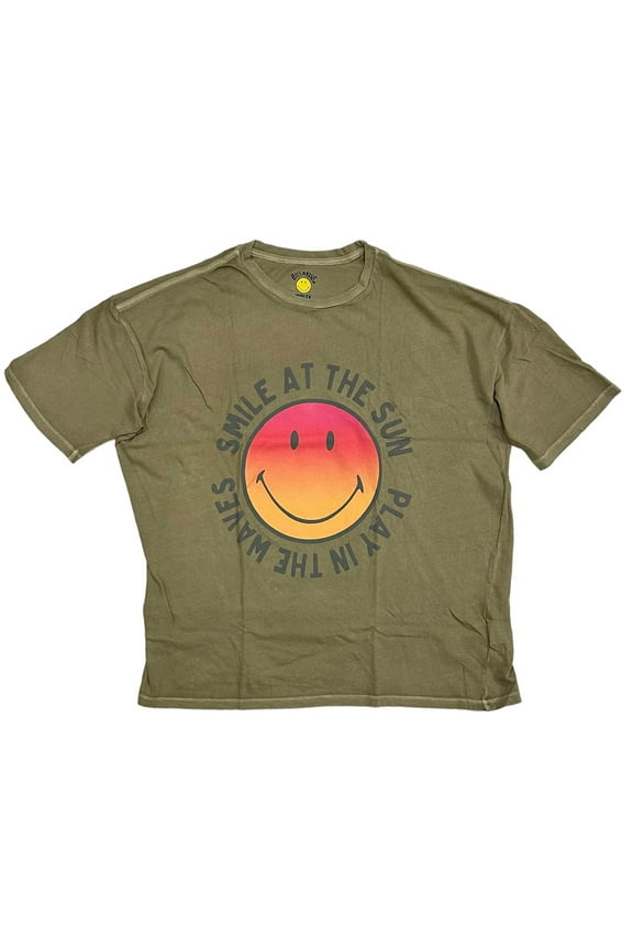 Women's X Smiley True Boy Oversized Boyfriend Relaxed Fit Tee T-Shirt (X-Small, Split Pea)