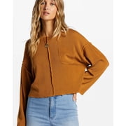 Billabong Womens You Seam Happy Boxy Relaxed Fit Rib Knit Long Sleeve Top Shirt Large, Cider Brown