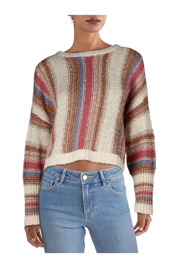 Womens Easy Going Striped Knit Pullover Sweater Beige S