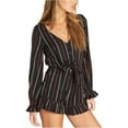 thumbnail image 1 of Billabong Womens Sriped Ruffled Romper Jumpsuit, Black, Juniors, Medium, 1 of 1