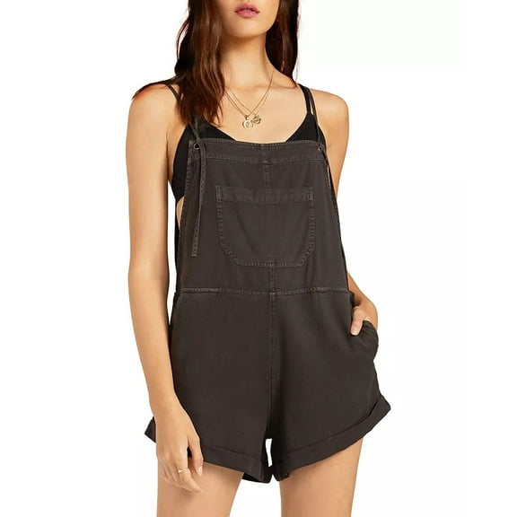 Billabong Womens Wild Pursuit Overalls Romper Shorts Off Black