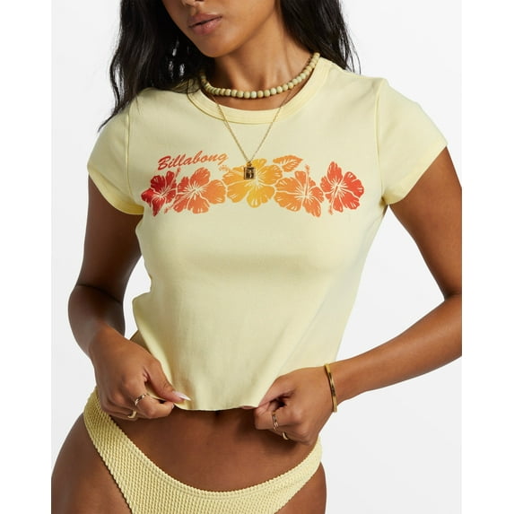 Billabong YELLOW Women's Juniors' Summer Babe Cotton Baby T-Shirt, US Medium