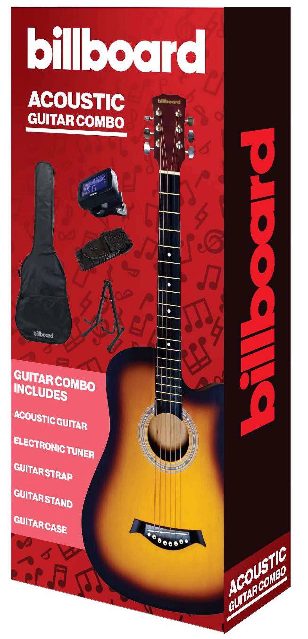 Billboard 38" Acoustic Guitar Set (Includes Acoustic Guitar, Electronic Tuner, Guitar Strap, Guitar Stand and Guitar Case)