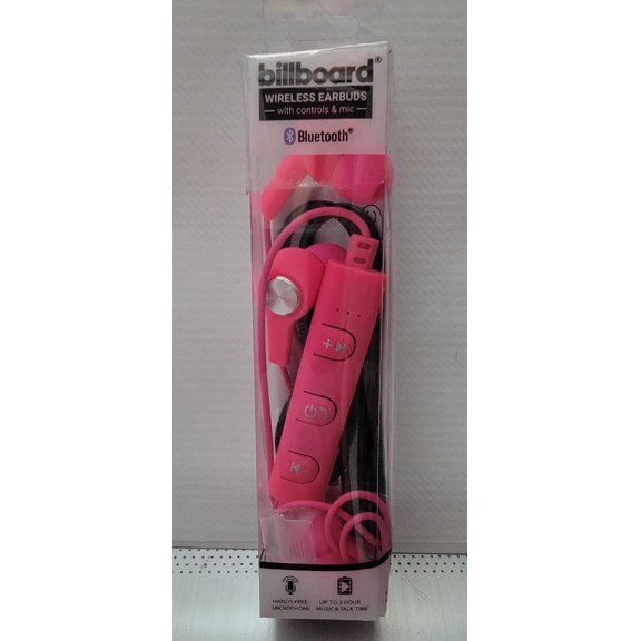 Billboard Bluetooth Wireless Earbuds with Controls & Mic , Music, Hot Pink BB2423