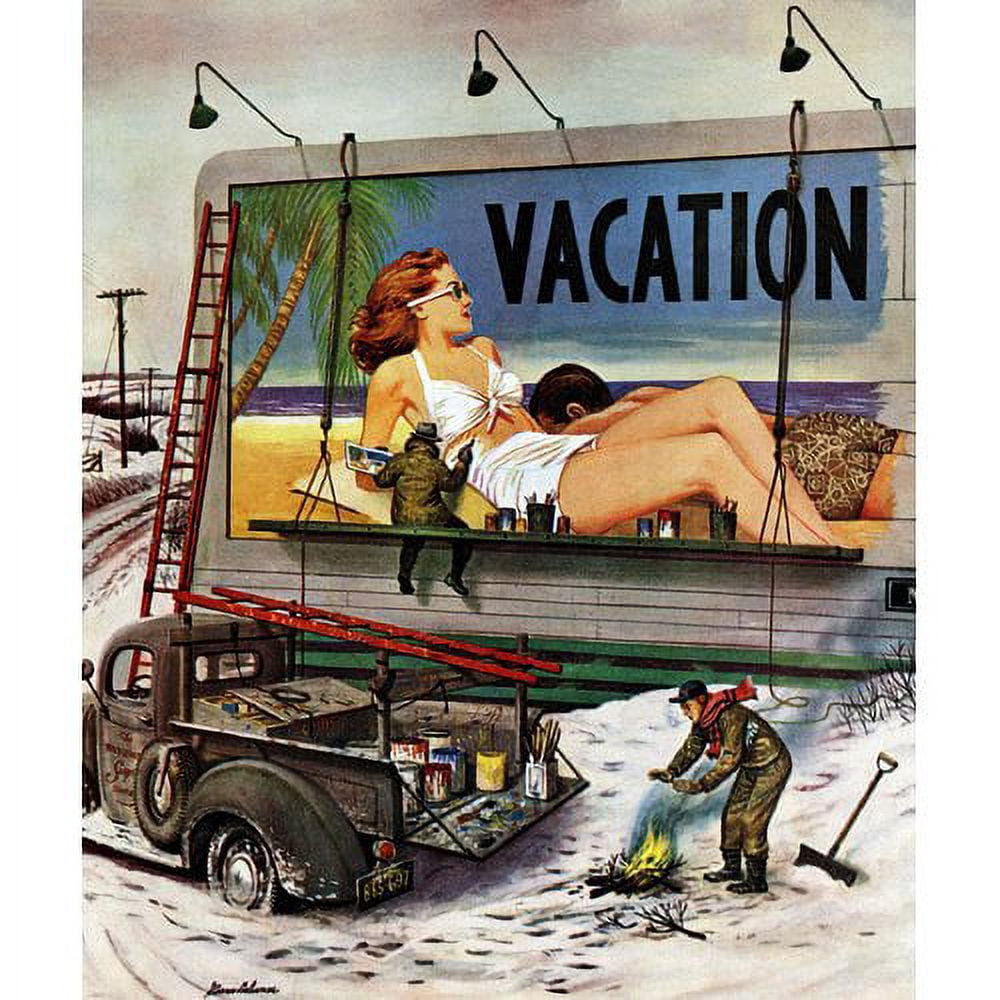 "Billboard Painters in Winter" by Stevan Dohanos Painting Print on Canvas