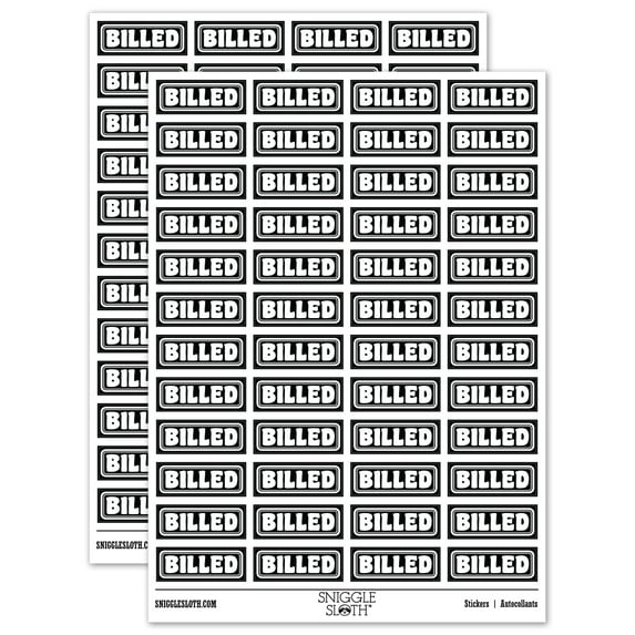 Billed Bold Double Border Invoiced Sticker Set - Black - Gloss Finish - 1.25" Mini