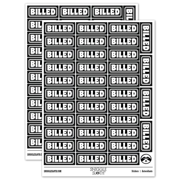 Billed Bold Double Border Invoiced Sticker Set - Black - Gloss Finish - 1.5" Small