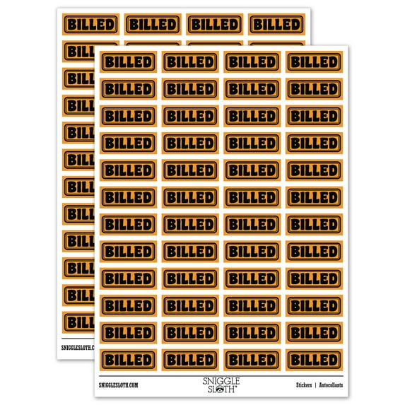 Billed Bold Double Border Invoiced Sticker Set - Orange - Gloss Finish - 1.25" Mini