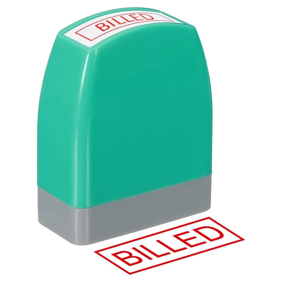 Billed Notice Stamp Self Inking Red Ink Office Stamps Pre Inked Message Stamp Refillable Business Stamp, Green