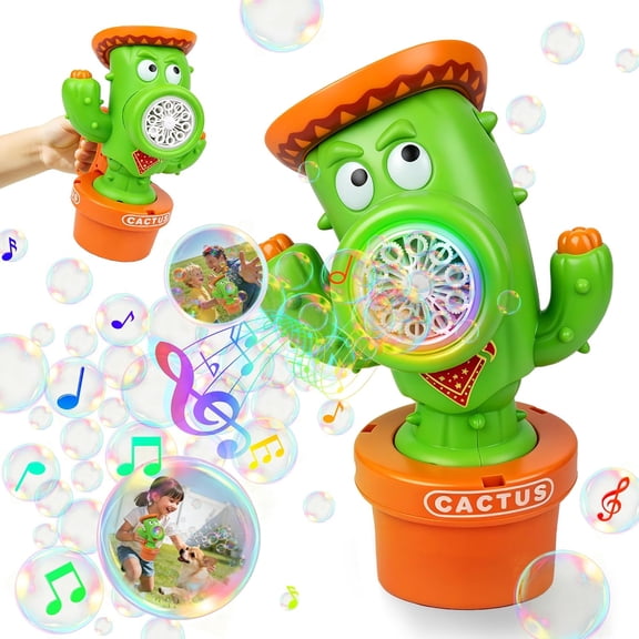 Billeeit Cactus Bubble Machine for Kids, Automatic Bubble Blower with Music & Wiggle Action, 2 Speed Modes Bubble Maker for Garden and Birthday Party