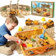 Billeeit Sand Construction Kit with 2.2lbs Play Sand, 15x15 in Large  Sandbox, 4 Press to Go Trucks & DIY Stickers, Castle Molds, 32PCS Total Accessories, Creative Sand Play Set for Kids Ages 3+