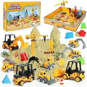 Billeeit Sand Construction Kit with 2.2lbs Play Sand for Kids Ages 3+, Large Foldable Sandbox, Construction Trucks, Castle Molds, and 36PCS Total Accessories, Creative Sand Play Set for Kids Ages 3+