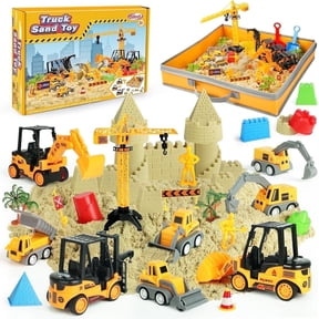 Billeeit Sand Construction Kit with 2.2lbs Play Sand for Kids Ages 3+, Large Foldable Sandbox, Construction Trucks, Castle Molds, and 36PCS Total Accessories, Creative Sand Play Set for Kids Ages 3+