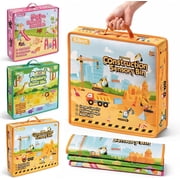 Billeeit 3 Pack Printed Foldable Sensory Bins with Zipper Lid & Carry Handle, 15 Inch Portable Stackable Sand Play Storage Bin for Kids 3+, Indoor Craft & Outdoor Beach Lawn Toy Container