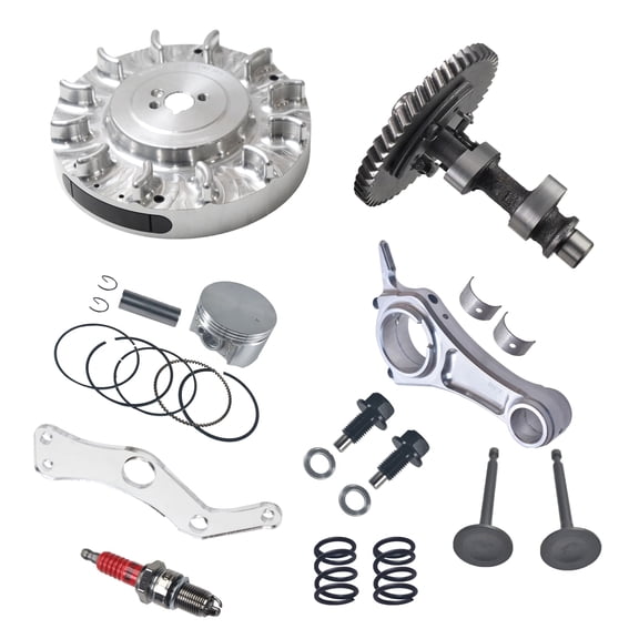 Billet Aluminum Flywheel .308 Camshaft Billet Rod(3.308)Performance Kit with 70mm Flat Top Piston 26lb Spring for 212cc Hemi Predator Engines Minibike Go Kart Performance Parts